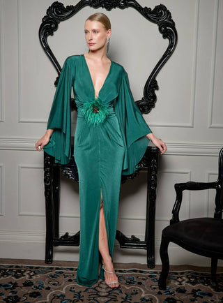 Vestido Mangas Amplas Em Jersey - Floresta 281563VD07