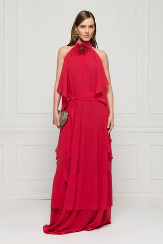 Vestido Fluido Babados E Broche - Vermelho 281504VM01..