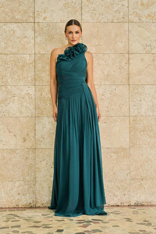 Vestido Um Ombro So C/flor Aplic Drapeado - Floresta 281541VD07
