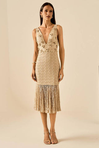 Vestido Midi Trico Gold - Gold 421518P14
