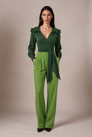 Camisa Cropped Babado - Verde Militar