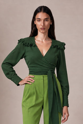 Camisa Cropped Babado - Verde Militar