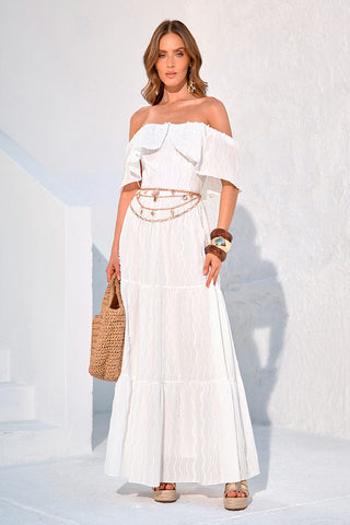 Vestido Casual Ombro A Ombro - Off White 221411BR03 OFF..
