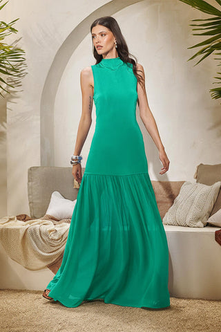 Vestido Jersey/c Saia Em Chiffon - Verde 231402VD01..