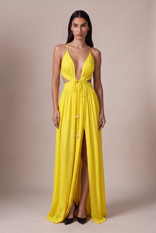 Vestido longo amarelo 238017AM01 - frente