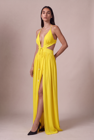 Vestido longo amarelo 238017AM01 - frente 2