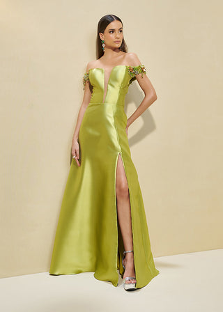 VESTIDO ZIBELINE OMBRO A OMBRO BORDADO