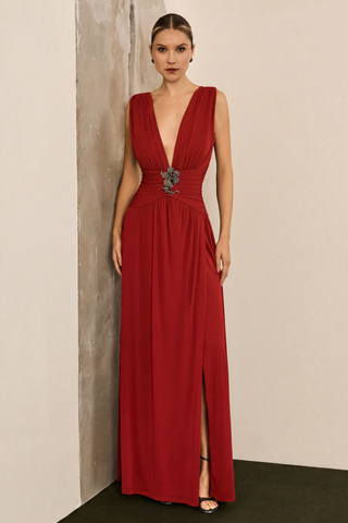 Vestido Jersey Cintura Drapeada - Vermelho 281548VM01..