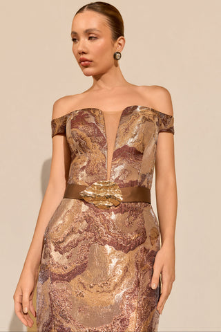 Vestido Ombro a Ombro em Jacquard - 281666
