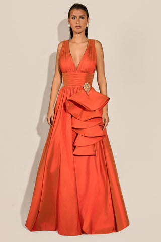 Vestido Tafetá c/ Jabô de Broche - 281688