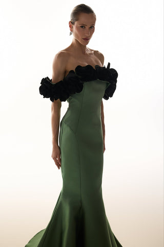 Vestido - Oliva /flores Preta 2915220125