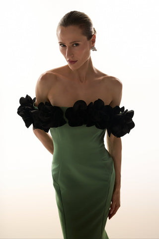 Vestido - Oliva /flores Preta 2915220125