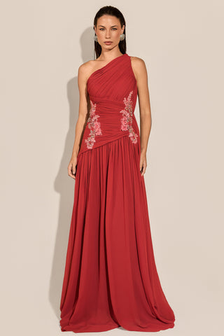Vestido Um Ombro Só Fluido Bordado - 291613
