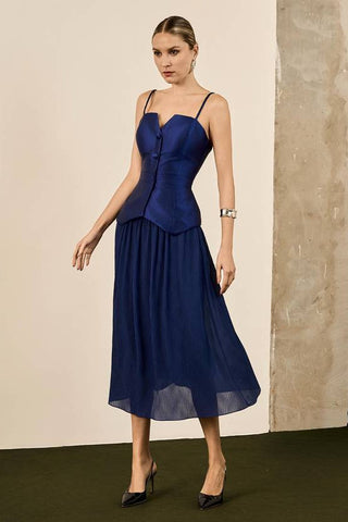 Conjunto Saia Plisse E Top Zibeline - Marinho 451535MAZ04..