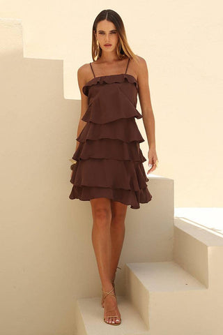 Vestido Babados De Alças - Marron 221425MA09