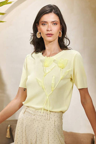 T-shirt Trico C/bordado Tulipa - Amarelo 211465AM01.