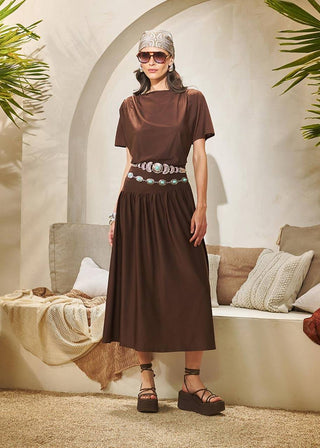 Vestido Em Malha Recorte Cintura - Marron 221413MA09