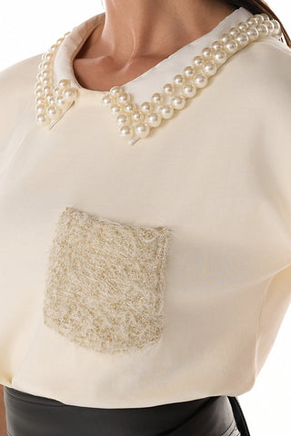 T-shirt Estilizada C/ Perolas - Creme 4115251163