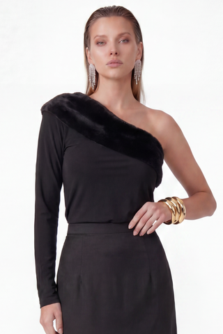 Blusa Um Ombro So C/ Pelo - Preto 411526PR01...
