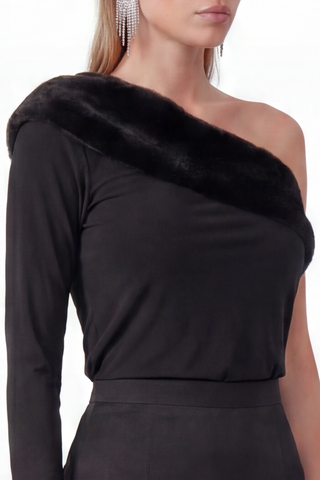 Blusa Um Ombro So C/ Pelo - Preto 411526PR01...