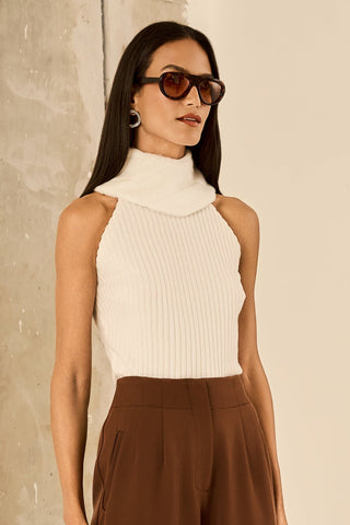 Blusa Gola Alta Em Pelo - Off White 411534BR03 OFF..