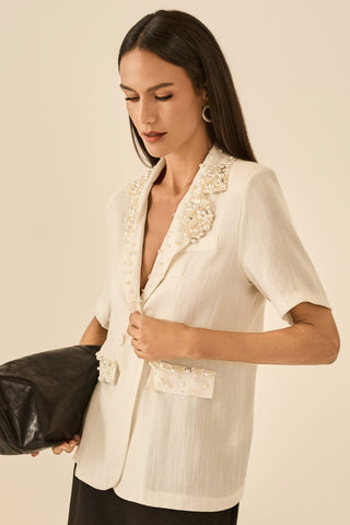 Blazer Bordada Perola - Creme 4115431163