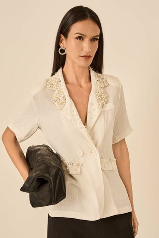Blazer Bordada Perola - Creme 4115431163