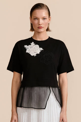 Blusa c/ Transparência Assimétrico e Bordado - 411610