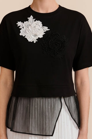 Blusa c/ Transparência Assimétrico e Bordado - 411610