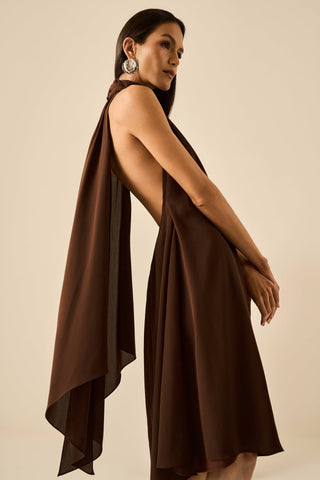 Vestido Frente Unica Midi Lenços - Marron 421521MA09