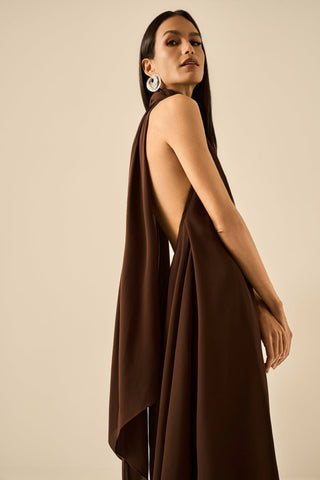 Vestido Frente Unica Midi Lenços - Marron 421521MA09