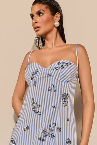 Vestido Midi Listras Bordadas - 421609