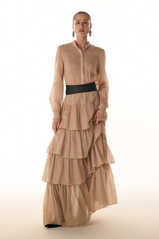 Vestido Fluido Babados - Areia 431529BG02.