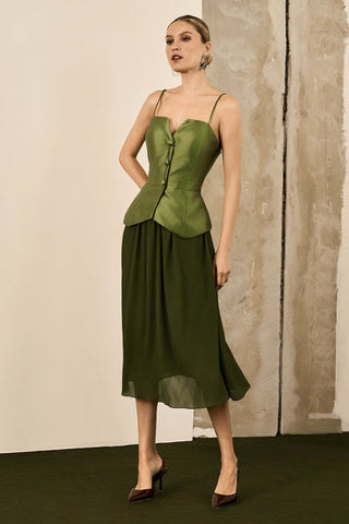 Conjunto Saia Plisse E Top Zibeline - Oliva 451535VD04.