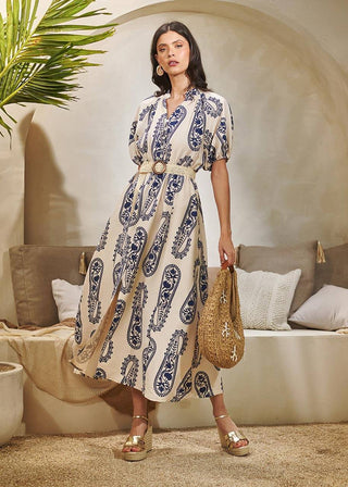 Vestido Pasley Azul - Bege 221414BG01..