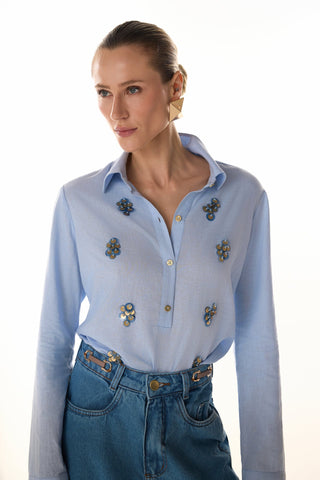 Camisa Em Linho Contemporanea - Azul Claro 411521AZ08.