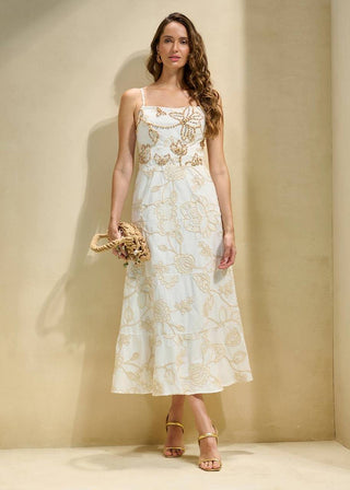 Vestido Tecido Bordado Em Cordone - Off White 231423BR03 OFF..