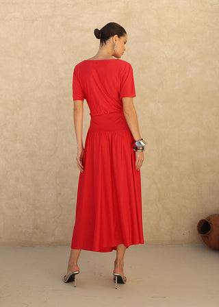 Vestido Em Malha Recorte Cintura - Vermelho 221413VM01..