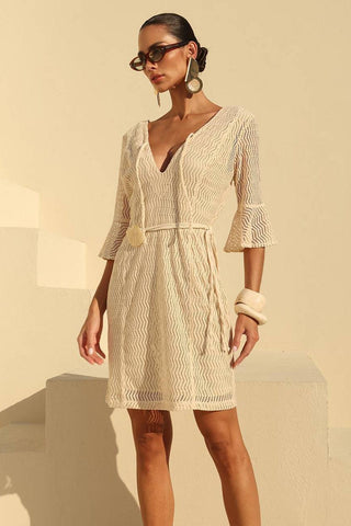 Vestido Crochet Amalti - Off White 221429BR03 OFF..