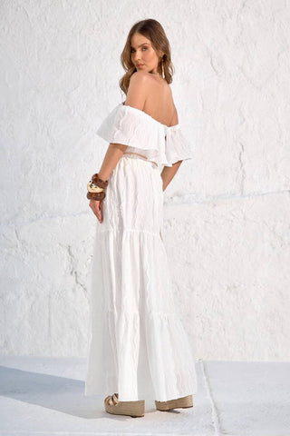 Vestido Casual Ombro A Ombro - Off White 221411BR03 OFF..