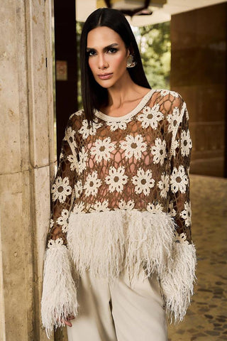 Blusa Detalhe Pluma Lurex - Marron 411510MA09
