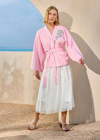 Blusa Kimono Listras - Rosa 211411RS01.