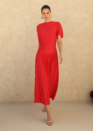Vestido Em Malha Recorte Cintura - Vermelho 221413VM01..