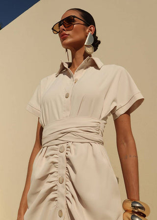 Vestido Leve C/ Amarração - Areia 221407BG02.