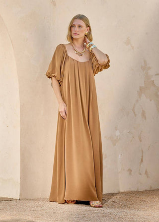 Vestido Pregas E Mangas - Marron 231408MA09