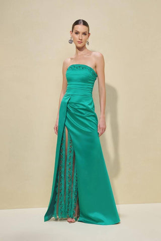 Vestido Tqc Pregas E Transparências C/rendas - Verde Jade 281442VD24.