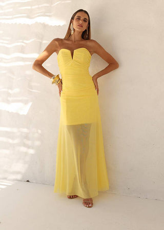 Vestido Em Tule Tqc Drapeado - Amarelo 231421AM01.