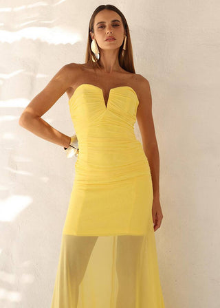 Vestido Em Tule Tqc Drapeado - Amarelo 231421AM01.