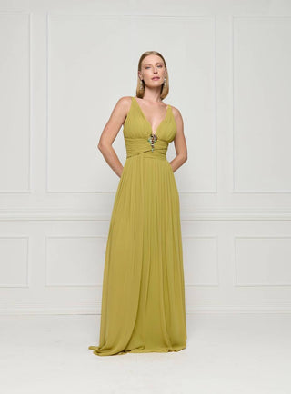 Vestido Drapeado Decote V - Pistache 2815247536
