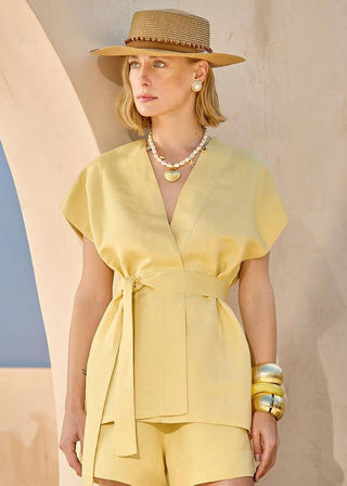 Kimono Em Linho Chic - Amarelo 211421AM01.